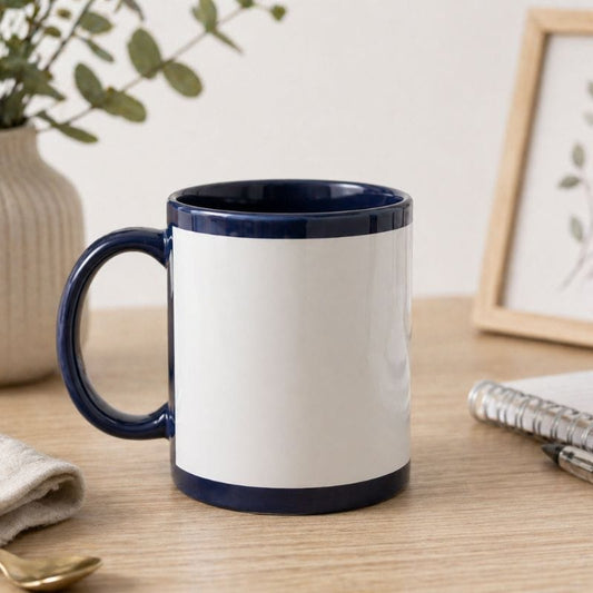 Lot de 6 mugs bleu marine et blanc pour la sublimation